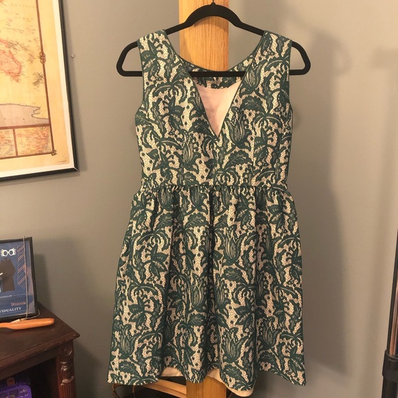 Zara Green Lace Brocade Dress Size L - Picture 2 of 6